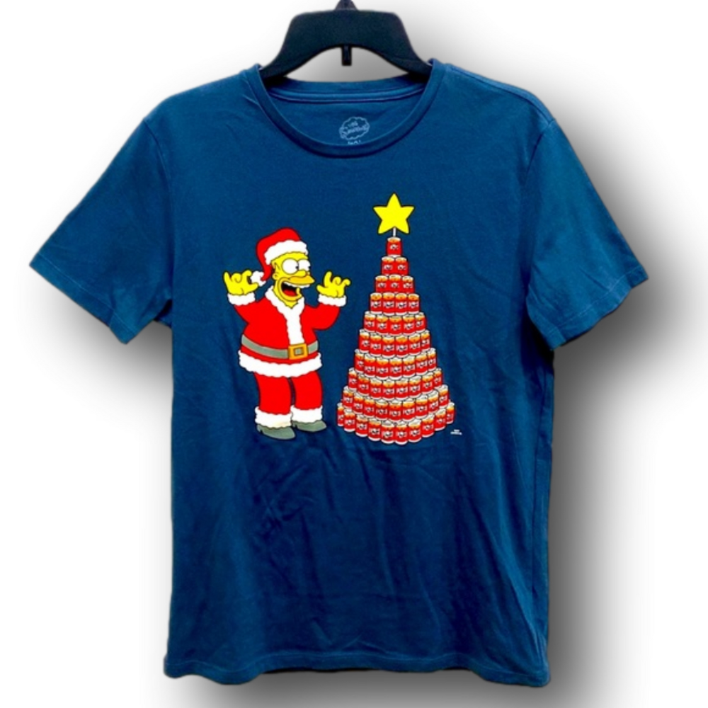 Santa Homer Simpson Duff Beer Graphic T-Shirt - Size Small - NWT